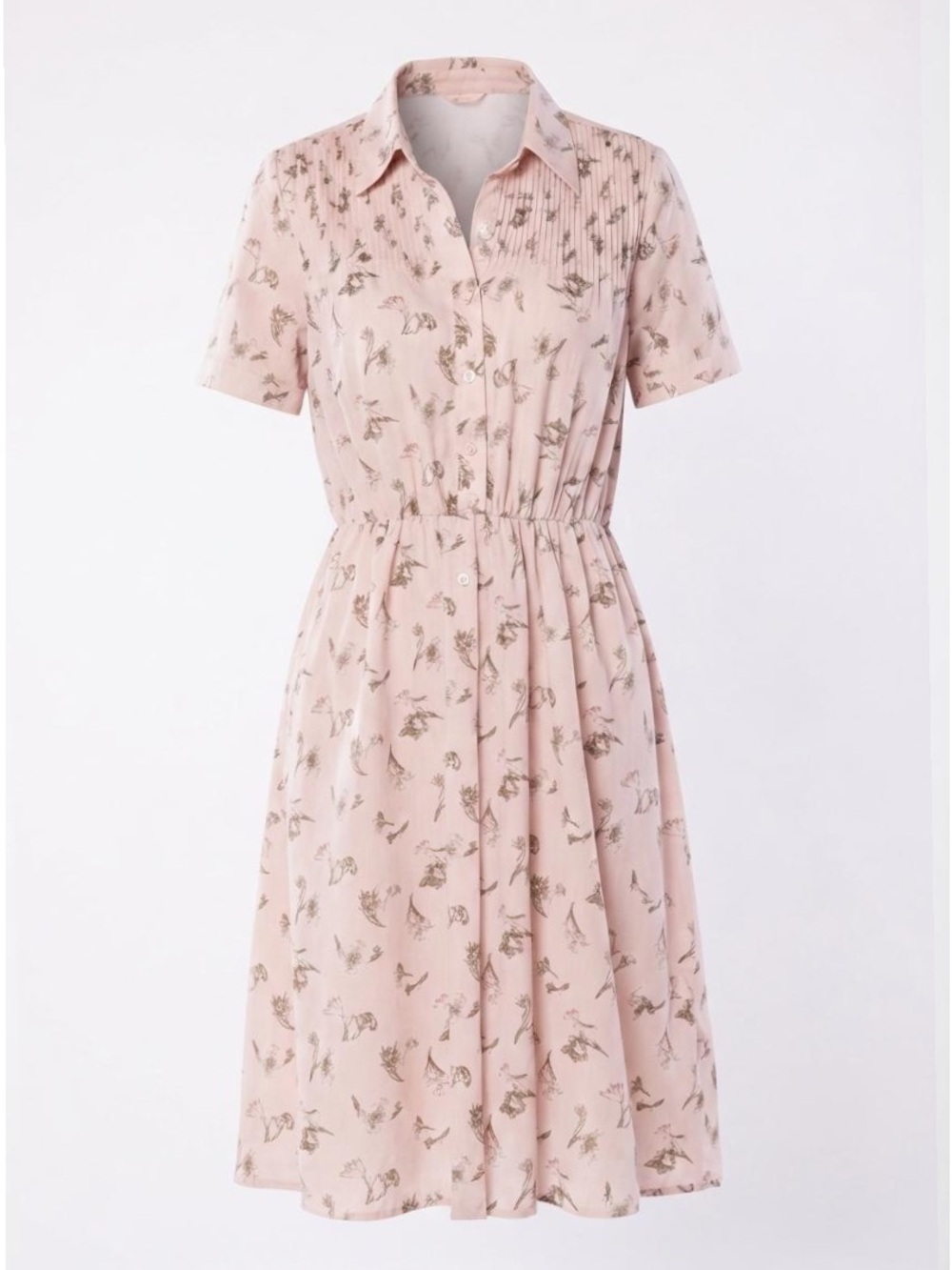 Vintage 1970s Tapestry Floral Blush Pink Midi Shirt Dress 12 Like New Made USA